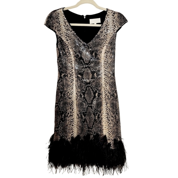 Mikael Aghal Ombre Snakeskin Sequin Feather Dress - Picture 3 of 8